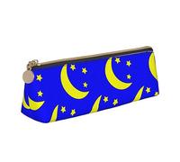 ReesEt Estuche para lápices con diseño de Luna y Estrellas sobre Fondo Azul, Estuche para bolígrafos Triangular, Estuche de Cuero portátil con Cremallera, Estuche para cosméticos