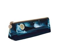 ReesEt Estuche para lápices con diseño de luz de Luna, Estuche Triangular para bolígrafos, Estuche de Cuero portátil con Cremallera, Estuche para cosméticos