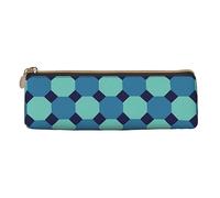 ReesEt Estuche para lápices con diseño de octágono sin Costuras, Color Azul, Estuche para bolígrafos Triangulares, Estuche de Cuero portátil con Cremallera, Estuche para cosméticos