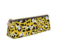 ReesEt Estuche para lápices con Estampado de Animales y Fondo de Leopardo, Estuche para bolígrafos Triangular, Estuche de Cuero portátil con Cremallera, Estuche para cosméticos
