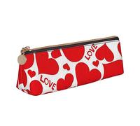 ReesEt Estuche para lápices con Estampado de Corazones de Amor, Estuche para bolígrafos Triangular, Estuche de Cuero portátil con Cremallera, Estuche para cosméticos