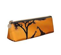 ReesEt Estuche para lápices con Estampado de Jirafa bajo el árbol en África, Estuche para bolígrafos Triangular, Estuche de Cuero portátil con Cremallera, Estuche para cosméticos
