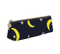 ReesEt Estuche para lápices con Fondo de Cielo Nocturno y Luna de Dibujos Animados, Estuche Triangular para bolígrafos, Estuche de Cuero portátil con Cremallera, Estuche para cosméticos