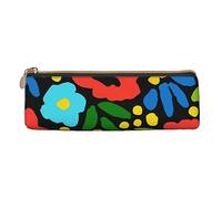 ReesEt Estuche para lápices de Color Floral Dibujado a Mano, Estuche para bolígrafos Triangulares, Estuche de Cuero portátil con Cremallera, Estuche para cosméticos