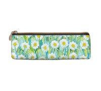 ReesEt Estuche para lápices de manzanilla Blanca en la Hierba, Estuche para bolígrafos Triangular, Estuche de Cuero portátil con Cremallera, Estuche para cosméticos