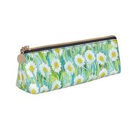 ReesEt Estuche para lápices de manzanilla Blanca en la Hierba, Estuche para bolígrafos Triangular, Estuche de Cuero portátil con Cremallera, Estuche para cosméticos