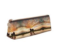 ReesEt Lago Atardecer Impreso, Estuche para lápices Triangular, Estuche de Cuero portátil para lápices con Cremallera, Bolso cosmético