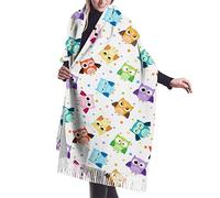 ReesEt Lindo búho divertido patrón de búho mujer bufanda con flecos grande suave sensación de cachemira chales envuelve estola ligera 196x68 cm