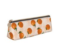 ReesEt Patrón de Frutas de Naranjas y Hojas., Estuche para lápices Triangular, Estuche de Cuero portátil para lápices con Cremallera, Bolso cosmético