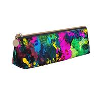 ReesEt Rainbow of Neon Paint Splatters Estuche para lápices Triángulo Estuche para lápices de Cuero portátil con Cremallera Bolsa para cosméticos