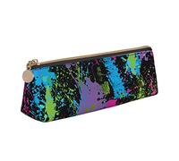 ReesEt Rainbow of Neon Paint Splatters Estuche para lápices Triángulo Estuche para lápices de Cuero portátil con Cremallera Bolsa para cosméticos