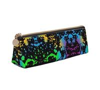 ReesEt Rainbow of Neon Paint Splatters Estuche para lápices Triángulo Estuche para lápices de Cuero portátil con Cremallera Bolsa para cosméticos