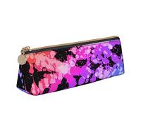 ReesEt Rainbow of Neon Paint Splatters Estuche para lápices Triángulo Estuche para lápices de Cuero portátil con Cremallera Bolsa para cosméticos