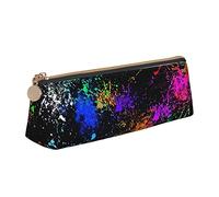 ReesEt Rainbow of Neon Paint Splatters Estuche para lápices Triángulo Estuche para lápices de Cuero portátil con Cremallera Bolsa para cosméticos