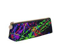 ReesEt Rainbow of Neon Paint Splatters Estuche para lápices Triángulo Estuche para lápices de Cuero portátil con Cremallera Bolsa para cosméticos