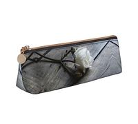 ReesEt Rosa Blanca Impresa, Estuche para lápices Triangular, Estuche de Cuero portátil para lápices con Cremallera, Bolso cosmético
