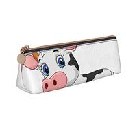 ReesEt Vaca Linda de Dibujos Animados Impresa, Estuche para lápices Triangular, Estuche de Cuero portátil para lápices con Cremallera, Bolso cosmético