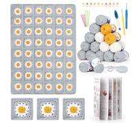 Reessy Kits de ganchillo para adultos principiantes, kit de manta de ganchillo con libro de instrucciones de ganchillo, bolas de hilo para adultos para aprender a tejer margaritas cuadradas