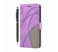Reevermap Funda con tapa para Motorola G37/G47 a prueba de golpes, de piel sintética, con imán geométrico, para Moto G47/G37, con soporte para tarjetas y 1 lápiz táctil, color morado