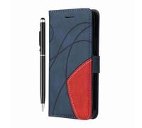 Reevermap Funda con tapa para Motorola G37/G47 a prueba de golpes, de piel sintética, con imán geométrico, para Moto G47/G37, con soporte para tarjetas y 1 lápiz táctil, color azul