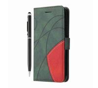 Reevermap Funda con tapa para Motorola G37/G47 a prueba de golpes, de piel sintética, con imán geométrico, para Moto G47/G37, con soporte para tarjetas y 1 lápiz táctil, color verde