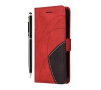 Reevermap Funda con tapa para Motorola G37/G47 a prueba de golpes, de piel sintética, con imán geométrico, para Moto G47/G37, con soporte para tarjetas y 1 lápiz táctil, color rojo