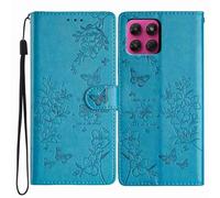 Reevermap Funda con tapa para Motorola G37/G47 de piel sintética a prueba de golpes con diseño de mariposa magnética para Motorola Moto G47/G37 Power con soporte para tarjetas, color azul