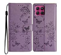 Reevermap Funda con tapa para Motorola G37/G47 de piel sintética a prueba de golpes con diseño de mariposa magnética para Motorola Moto G47/G37 Power con soporte para tarjetas, color morado