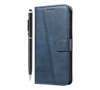 Reevermap Funda para Motorola G37/G47 con tapa tipo cartera a prueba de golpes de piel sintética con imán geométrico T para Moto G47/G37 Power funda con soporte para tarjetas y 1 lápiz táctil, azul