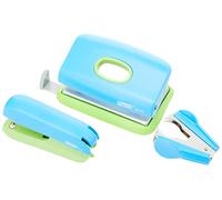 Reeves - Juego de mini grapadora, quitagrapas y perforadora, color azul y verde