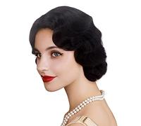 REEWES Peluca corta negra de los años 20, peluca ondulada con los dedos, peluca corta y rizada, estilo vintage, pelucas sintéticas resistentes al calor, para cosplay, disfraz de fantasía