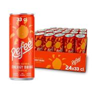 Refeel Bebida Energética 100% Natural con Cafeína Vegetal, Sabor Mango y Piña, Baja en Calorías - Pack 24 Latas x 33cl