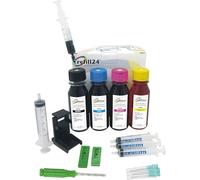 refill24 Kit de Recarga Compatible Canon PG-575 CL-576, PG-575 CL-576 XL para Cartuchos de Tinta Negro y Color, Incluye Clip y + Accesorios + Instrucciones + 400 ML Tinta Compatible con Pixma TS TR