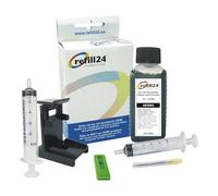 refill24 Kit de Recarga Compatible para Cartuchos de Tinta HP 21, 21XL Negro, Incluye Clip y Accesorios + 100 ML Tinta