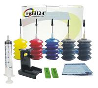 refill24 Kit de Recarga Compatible para Cartuchos de Tinta HP Universal Negro y Color, Tinta Incluye Clip y Accesorios