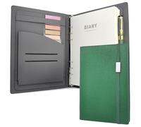 Refillable A5 Leather Binder Notebook - 160 Pages Thick Lined Paper Journal with 6 Ring Binder, Pen Loop, Pocket, Index Tabs Stickers for Writing, Travel, Work, School, College Ruled (Green)