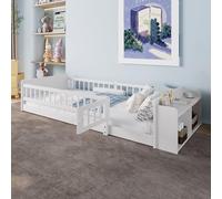 Refined Cama de Madera, Cama Infantil, 90 x 200 cm, Madera de Pino, almacén Abierto, estantes, Estructura abatible, sin colchón, Blanco