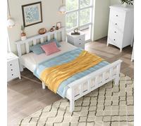 Refined Cama Individual de Madera con cabecero 90 x 200 cm,Cama Infantil,Cama Juvenil,Pino Macizo Blanco