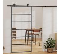 Refined Puerta corredera con herrajes ESG vidrio y aluminio 90x205 cm Negro 5 barras horizontales