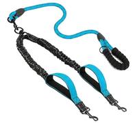 Reflective Double Dog Leash with Two Extra Handles - 360 Swivel No Dual Walking Leash (Sky Blue)