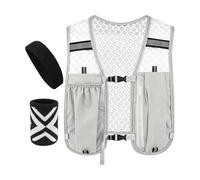 Reflective Walking Vest, Adjustable Sports Hydration Gear with Headband and Wristband, Safety Pack Vest, for Women Men Outdoor Trail Training Fitness Walking Cycling Hiking, Gris, riferimento