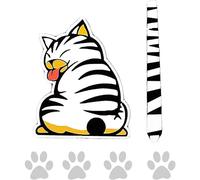 Reflective Windshield Wiper Sticker in the Shape of Funny Cute Cartoon Cat with its Tail in the Windshield
