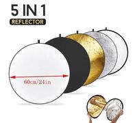 Reflector de luz plegable 5 en 1 de 24" (plateado/dorado/blanco/negro/translúcido) con bolsa - Compatible con fotografía de estudio y al aire