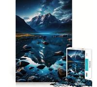 Reflejo de montaña en Lago por la Noche Rompecabezas de 1000 Piezas para Adultos Regalos para Mejorar la Memoria Tiempo Libre Arte de Pared con Corte preciso Decoración (38x26cm)