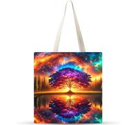 Reflejo del árbol al atardecer Bolsa de Lona con Estampado,juego de 10 Bolsos de lona para Mujer, Bolsa de Tela Reutilizable para Compras de Comestibles para Trabajo Compras Escuela y Vida Cotidiana