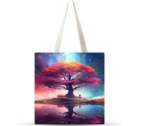 Reflejo del árbol Bolsa de Lona 38x34cm Tote Bag sin Cremallera,juego de 10 Canvas Tote Bags para Mujer, Bolsa de Compras Plegable, Bolso de Mano Lavable para Compras, Trabajo, Vida Cotidiana, Viajes