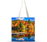 Reflejo del lago Woods Bolsa de Lona 38x34cm Tote Bag sin Cremallera,juego de 10 Canvas Tote Bags para Mujer,Bolsa de Compras Plegable,Bolso de Mano Lavable para Compras,Trabajo,Vida Cotidiana,Viajes