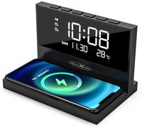 REFLEXION ACW2188 - Cargador inalámbrico, estación de Carga para Smartphone, Despertador con Cargador inalámbrico, Pantalla Grande para Hora, Fecha y Temperatura, 2 alarmas, luz Nocturna, función de