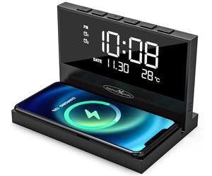 Reflexion ACW2188 - Cargador inalámbrico, estación de Carga para Smartphone, Despertador con Cargador inalámbrico, Pantalla Grande para Hora, Fecha y Temperatura, 2 alarmas, luz Nocturna, función de