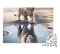 Reflexión Cachorro León Rompecabezas De 1000 Piezas En Cartón Premium Set para Adultos, Desafío Educativo, Diversión En Casa, Gran Idea De Regalo 52x38cm/1000pcs